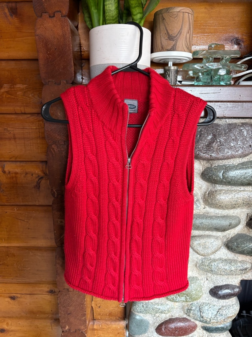 VINTAGE Brody Knit Sweater Vest - RED - Full Zip - size small S